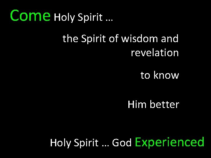 Come Holy Spirit … the Spirit of wisdom and revelation to know Him better