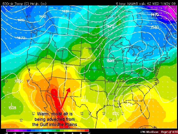 Warm, moist air is being advected from the Gulf into the Plains 