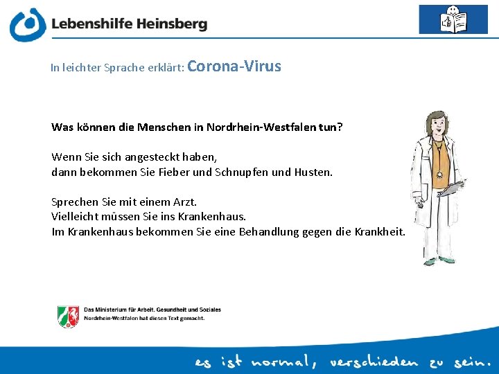 In leichter Sprache erklärt: Corona-Virus Was können die Menschen in Nordrhein-Westfalen tun? Wenn Sie