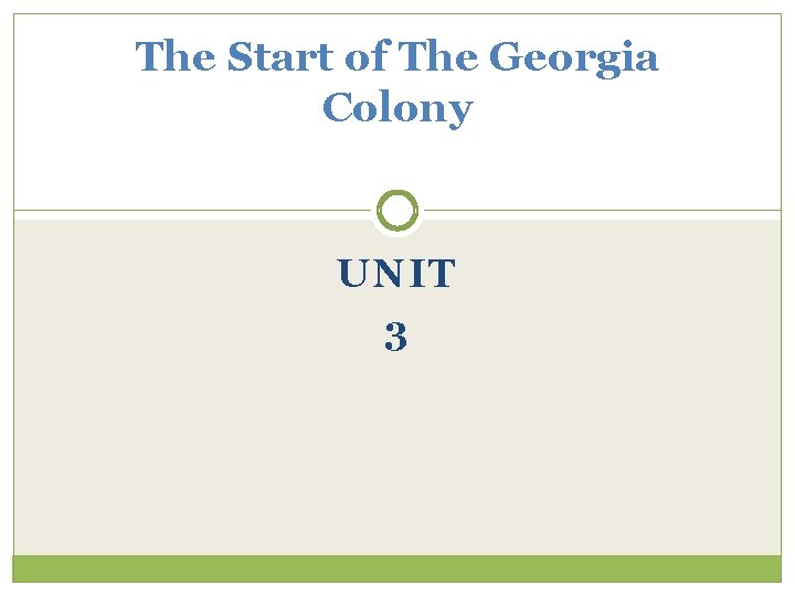 The Start of The Georgia Colony UNIT 3 