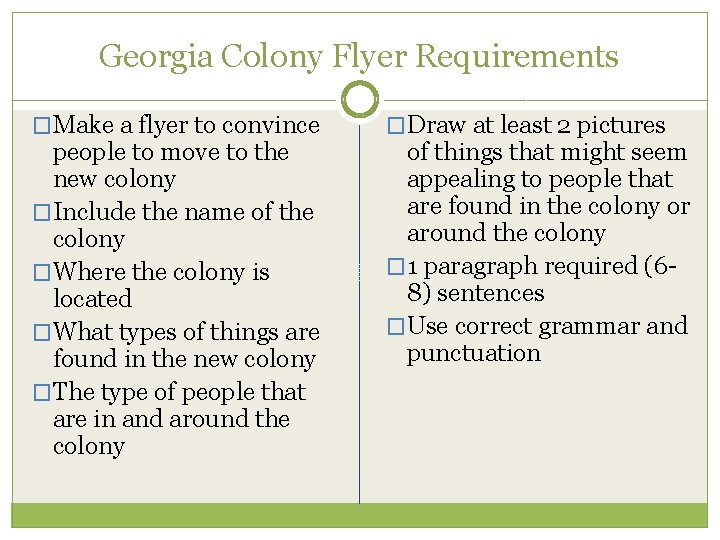 Georgia Colony Flyer Requirements �Make a flyer to convince people to move to the