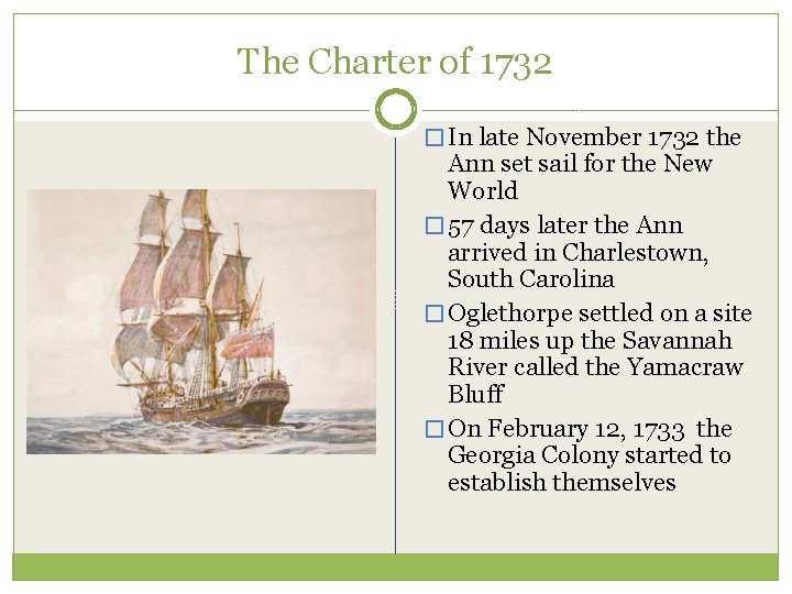 The Charter of 1732 � In late November 1732 the Ann set sail for