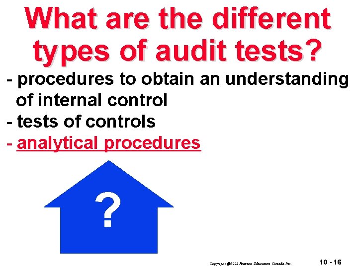 What are the different types of audit tests? - procedures to obtain an understanding