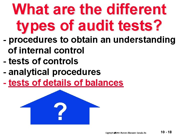 What are the different types of audit tests? - procedures to obtain an understanding