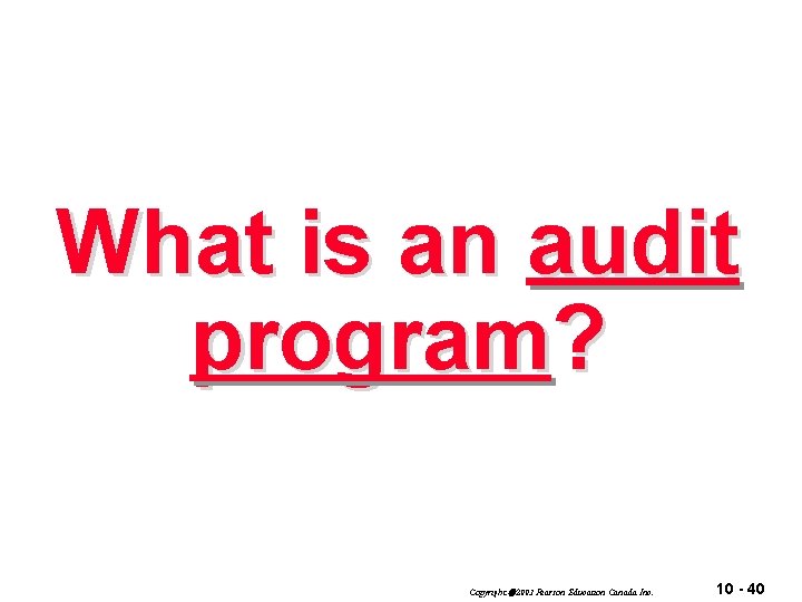 What is an audit program? Copyright 2003 Pearson Education Canada Inc. 10 - 40