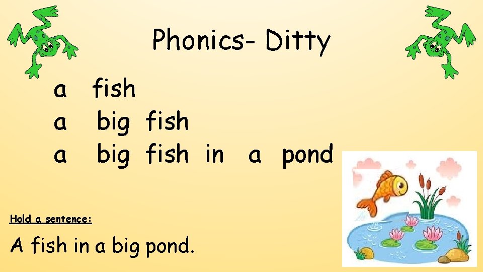 Phonics- Ditty a a a fish big fish in a pond Hold a sentence: