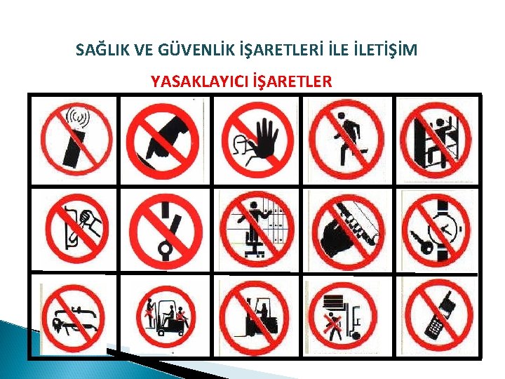 SAĞLIK VE GÜVENLİK İŞARETLERİ İLETİŞİM YASAKLAYICI İŞARETLER 