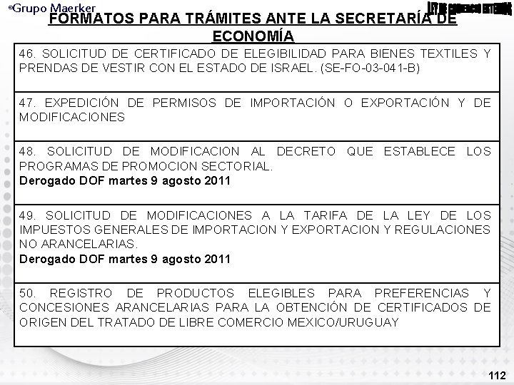 Grupo Maerker ® FORMATOS PARA TRÁMITES ANTE LA SECRETARÍA DE ECONOMÍA 46. SOLICITUD DE