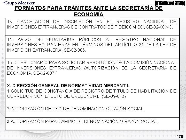 Grupo Maerker ® FORMATOS PARA TRÁMITES ANTE LA SECRETARÍA DE ECONOMÍA 13. CANCELACIÓN DE