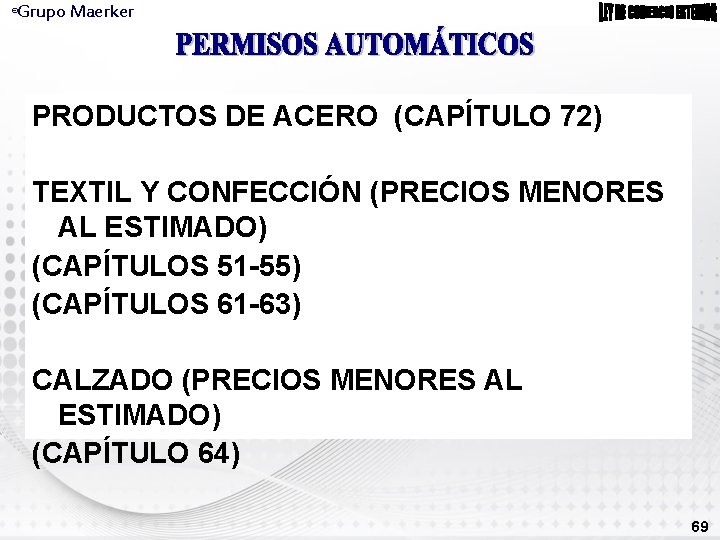 Grupo Maerker ® PRODUCTOS DE ACERO (CAPÍTULO 72) TEXTIL Y CONFECCIÓN (PRECIOS MENORES AL