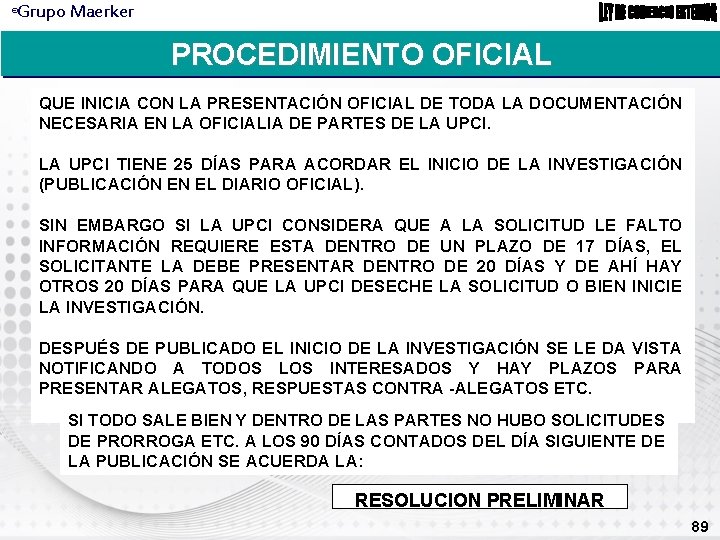 Grupo Maerker ® PROCEDIMIENTO OFICIAL QUE INICIA CON LA PRESENTACIÓN OFICIAL DE TODA LA