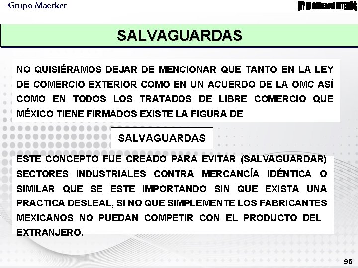 Grupo Maerker ® SALVAGUARDAS NO QUISIÉRAMOS DEJAR DE MENCIONAR QUE TANTO EN LA LEY