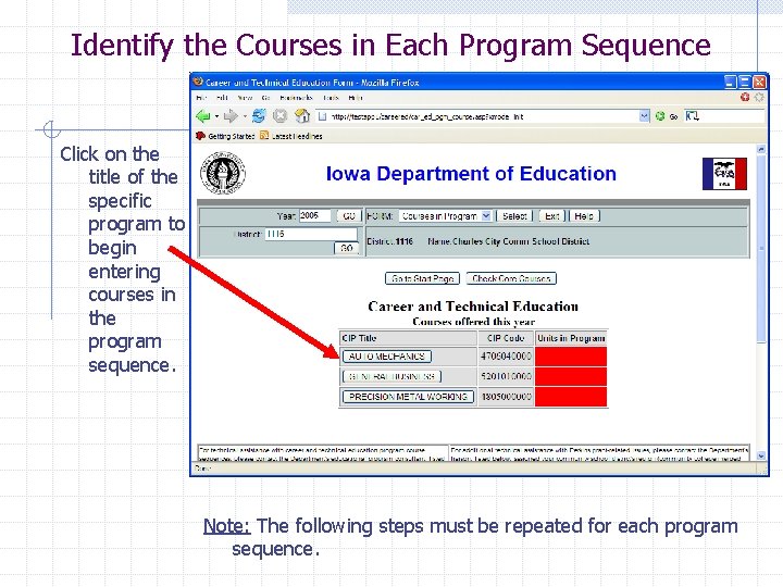 Identify the Courses in Each Program Sequence Click on the title of the specific