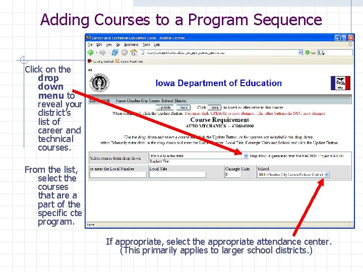 Adding Courses to a Program Sequence Click on the drop down menu to reveal