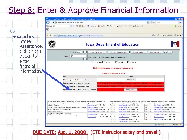 Step 8: Enter & Approve Financial Information Secondary State Assistance, click on this button