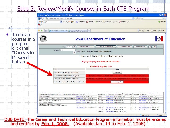 Step 3: Review/Modify Courses in Each CTE Program To update courses in a program