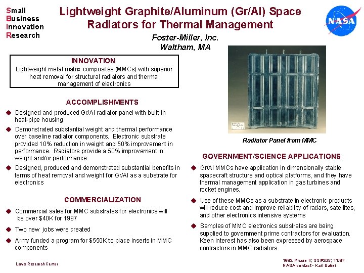 Graphite Radiators Small Business Innovation Research Lightweight GraphiteAluminum GrAl Space