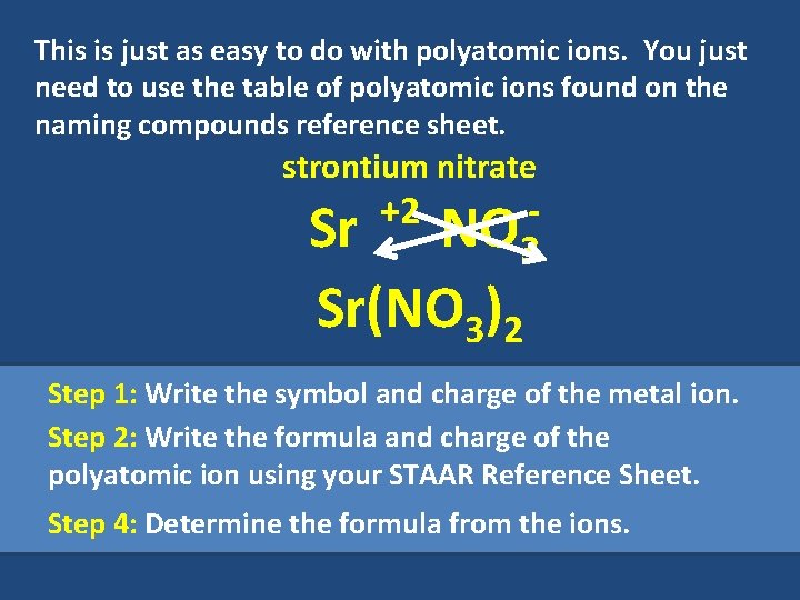 This is just as easy to do with polyatomic ions. You just need to