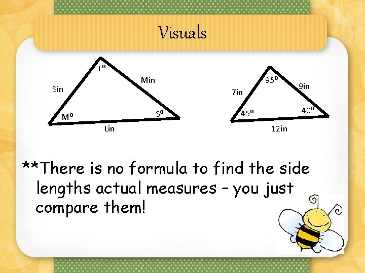 Visuals L⁰ Min Sin 95⁰ 7 in S⁰ M⁰ Lin 9 in 40⁰ 45⁰