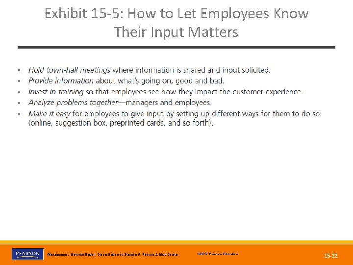 Exhibit 15 -5: How to Let Employees Know Their Input Matters Copyright © 2012