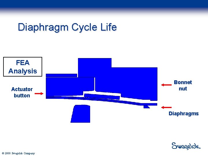 Diaphragm Cycle Life FEA Analysis Actuator button Bonnet nut Diaphragms © 2000 Swagelok Company