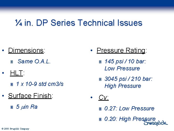 ¼ in. DP Series Technical Issues • Dimensions: 3 Same O. A. L. •