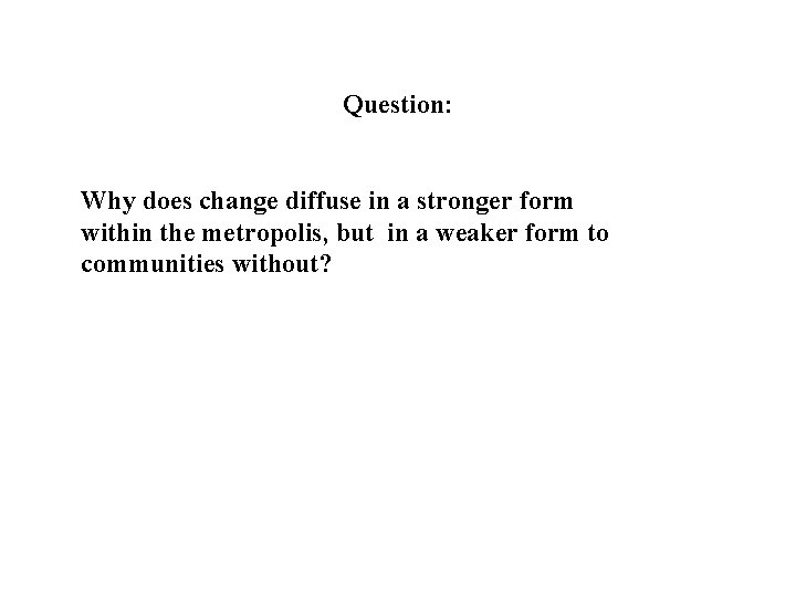Question: Why does change diffuse in a stronger form within the metropolis, but in