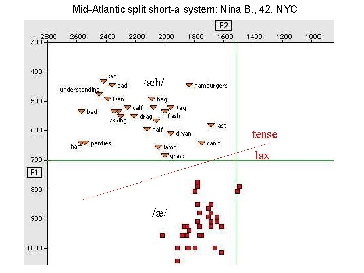 Mid-Atlantic split short-a system: Nina B. , 42, NYC /æh/ tense lax /æ/ 