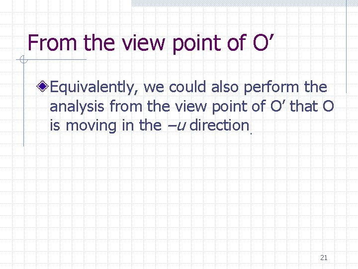 From the view point of O’ Equivalently, we could also perform the analysis from