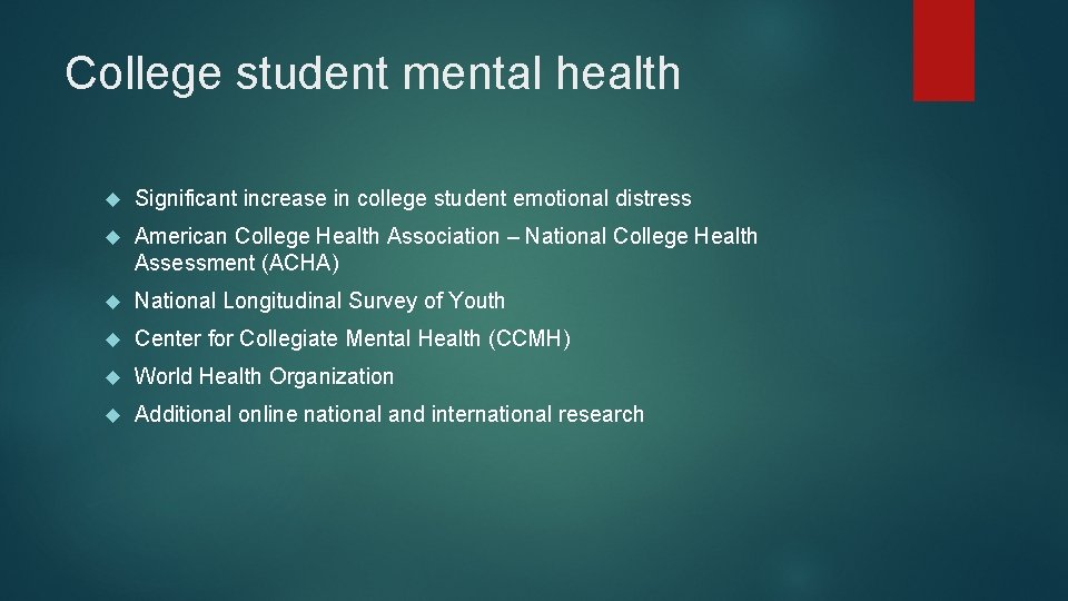 College student mental health Significant increase in college student emotional distress American College Health