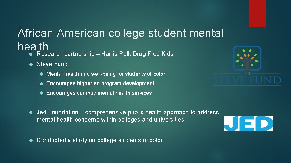 African American college student mental health Research partnership – Harris Poll, Drug Free Kids