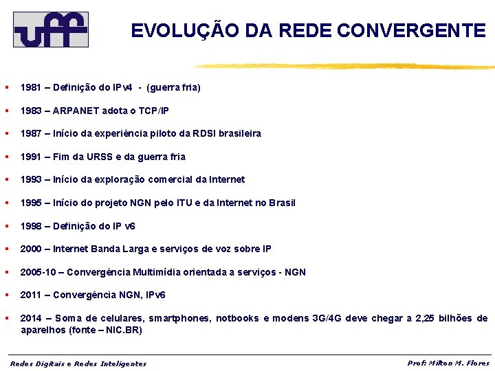 EVOLUÇÃO DA REDE CONVERGENTE § 1981 – Definição do IPv 4 - (guerra fria)