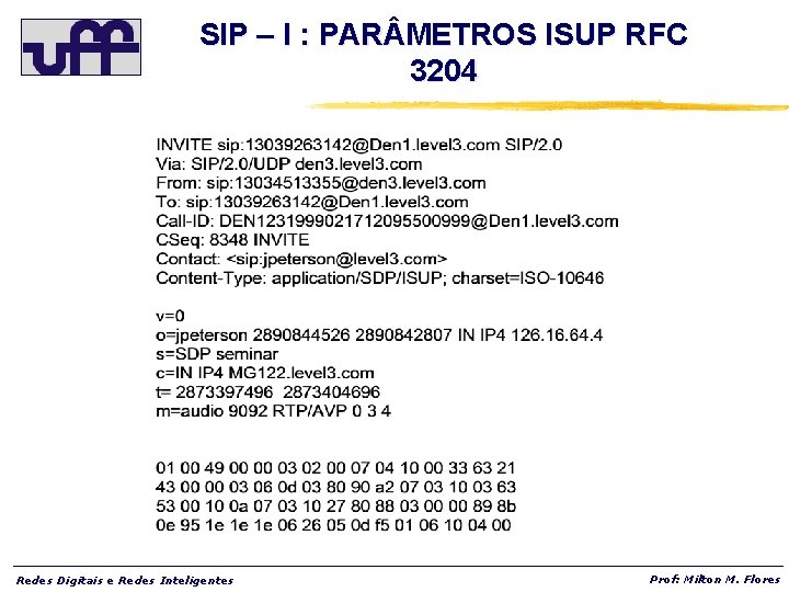 SIP – I : PAR METROS ISUP RFC 3204 Redes Digitais e Redes Inteligentes