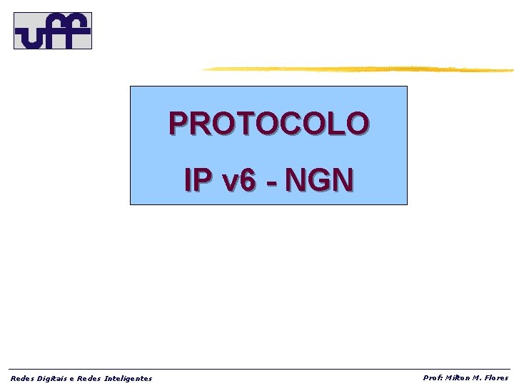 PROTOCOLO IP v 6 - NGN Redes Digitais e Redes Inteligentes Prof: Milton M.