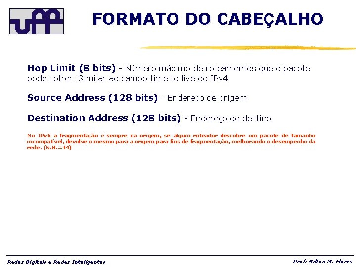 FORMATO DO CABEÇALHO Hop Limit (8 bits) - Número máximo de roteamentos que o