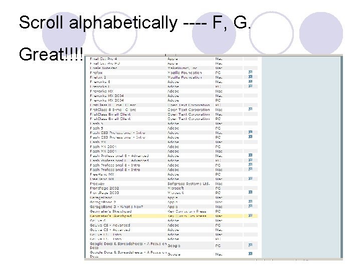 Scroll alphabetically ---- F, G. Great!!!! 