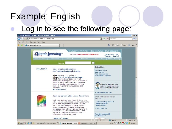 Example: English l Log in to see the following page: 
