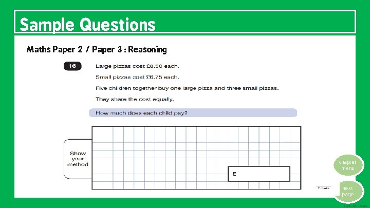 Sample Questions Maths Paper 2 / Paper 3 : Reasoning chapter menu next page