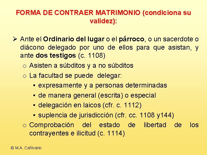 DERECHO MATRIMONIAL CANNICO LA FORMA M A Caivano