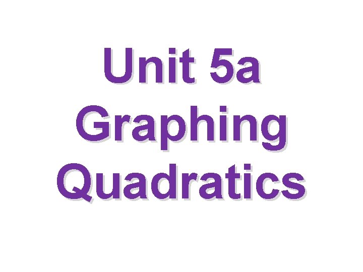 Unit 5 a Graphing Quadratics 