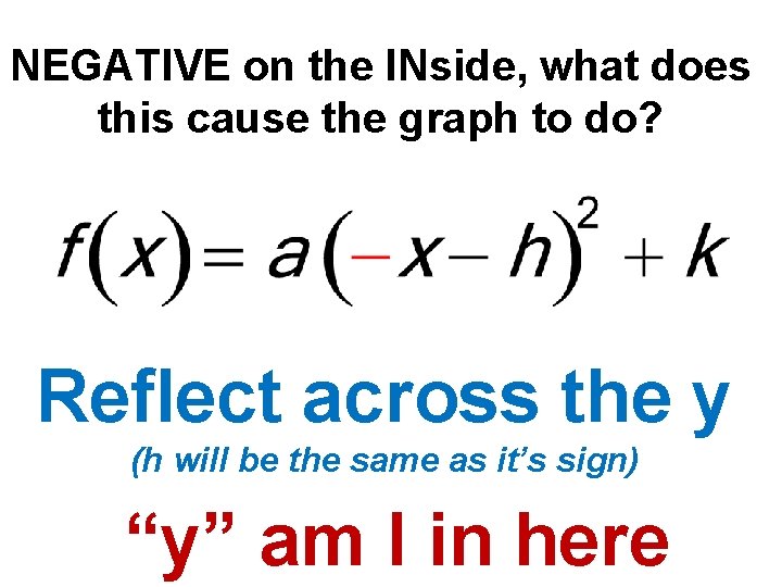 NEGATIVE on the INside, what does this cause the graph to do? Reflect across