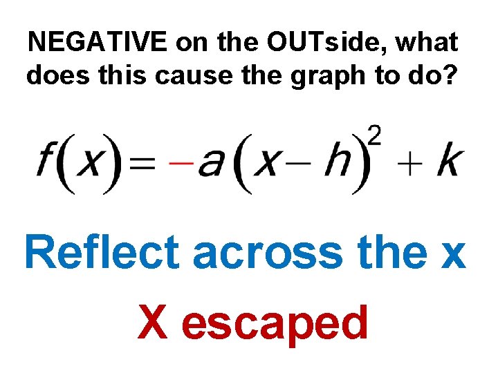 NEGATIVE on the OUTside, what does this cause the graph to do? Reflect across