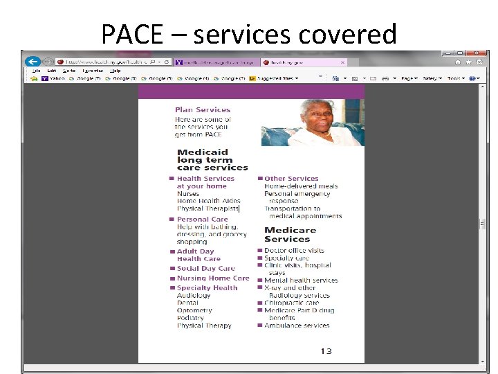 PACE – services covered 