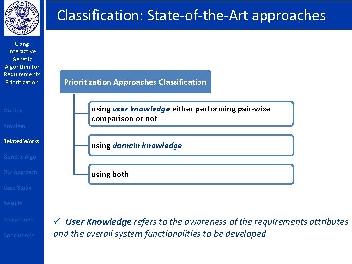 Classification: State-of-the-Art approaches Using Interactive Genetic Algorithm for Requirements Prioritization Outline Problem Related Works