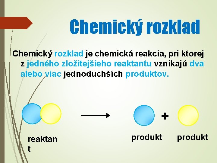 Chemický rozklad je chemická reakcia, pri ktorej z jedného zložitejšieho reaktantu vznikajú dva alebo
