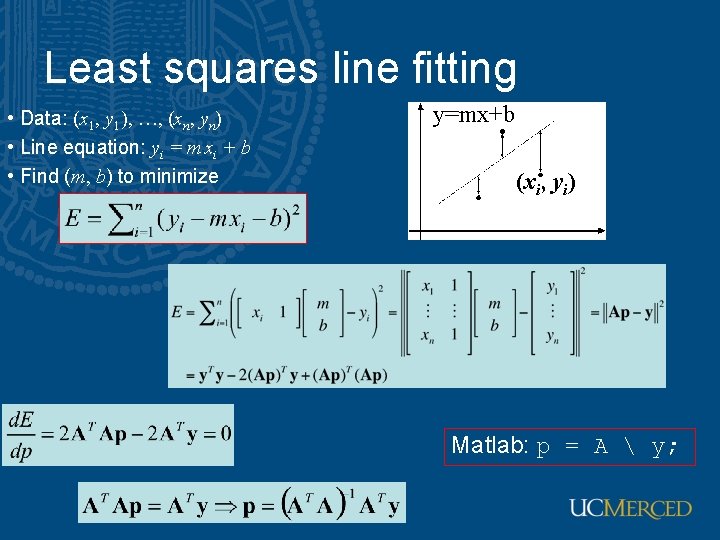 Least squares line fitting • Data: (x 1, y 1), …, (xn, yn) • Least squares line fitting • Data: (x 1, y 1), …, (xn, yn) •