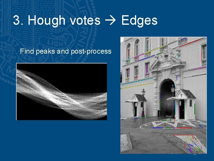 3. Hough votes Edges Find peaks and post-process 3. Hough votes Edges Find peaks and post-process