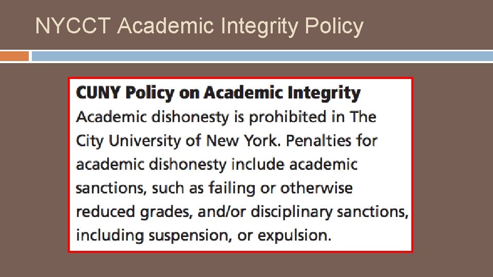 NYCCT Academic Integrity Policy 