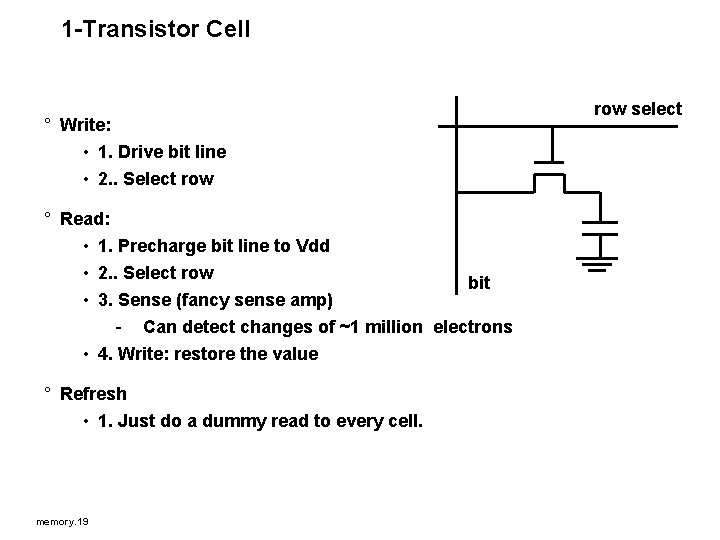 1 -Transistor Cell ° Write: • 1. Drive bit line • 2. . Select