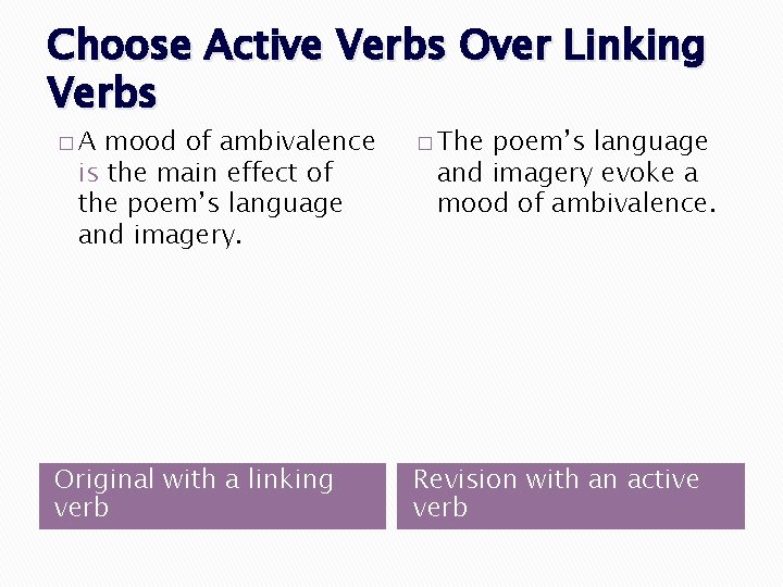 Choose Active Verbs Over Linking Verbs �A mood of ambivalence is the main effect